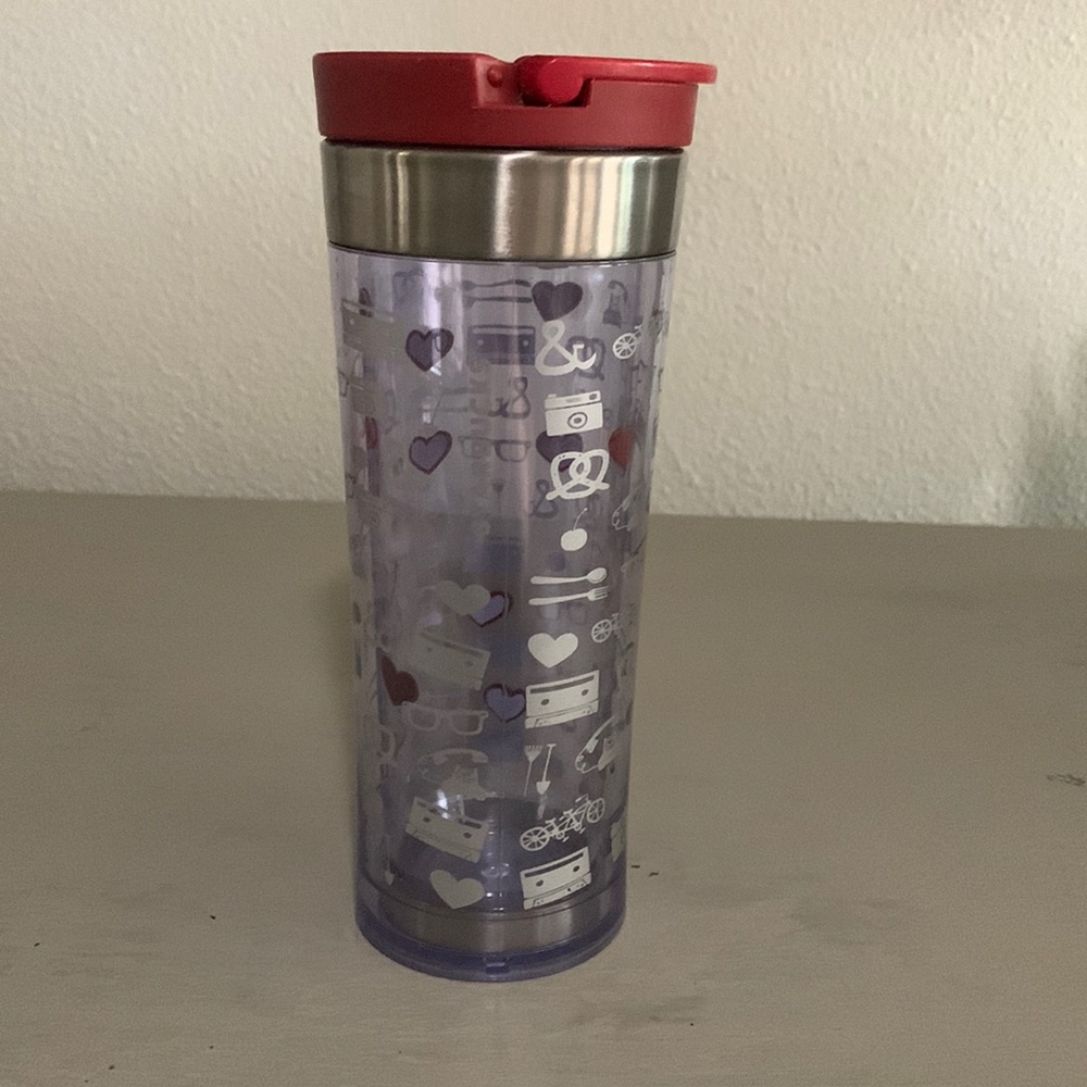 🥤B2G1FREE Starbucks 2009 Clear Coffee Tea Cup Silver Pretzel Heart Camera